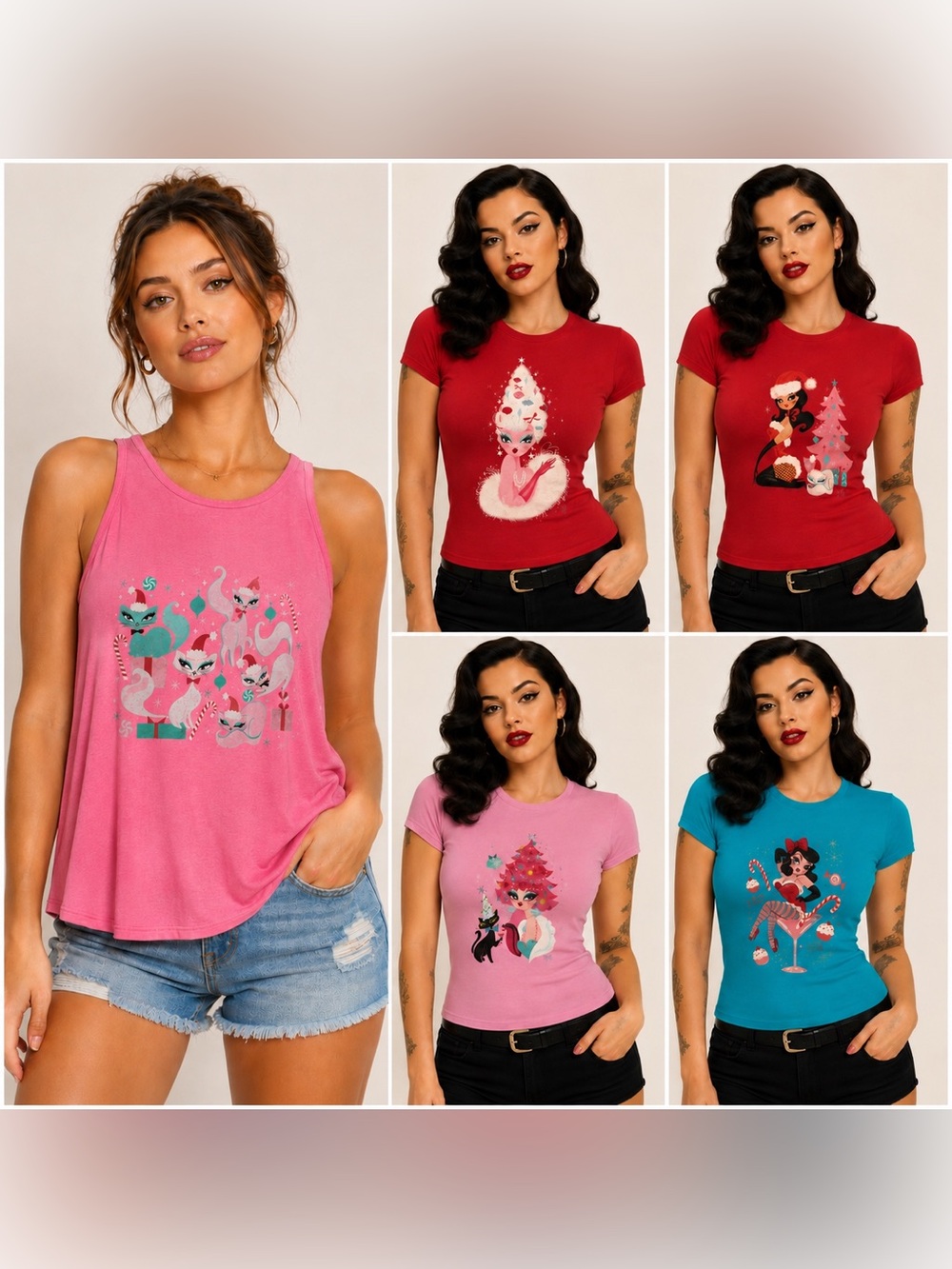 Miss Fluff Women’s Holiday Graphic Tank & Tees- set of 5